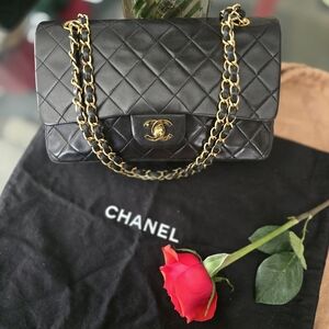 Chanel Black and Gold Quilted Shoulder Bag